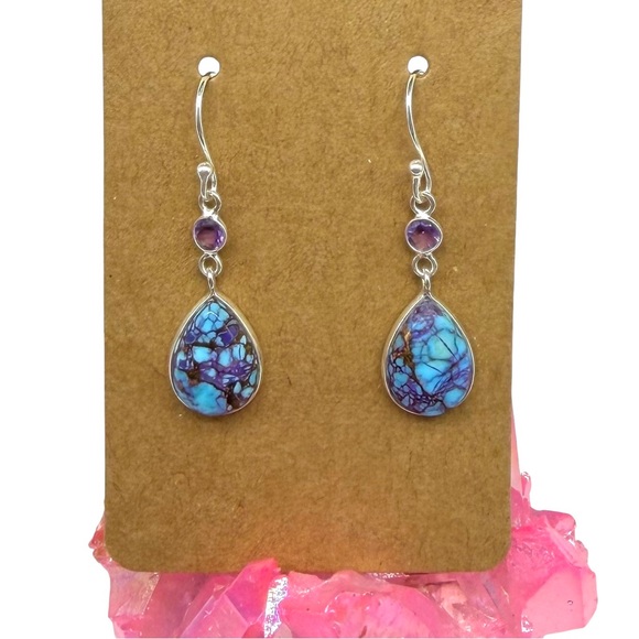 Hand Crafted Jewelry - Hand Crafted Turquoise and Amethyst Earrings
